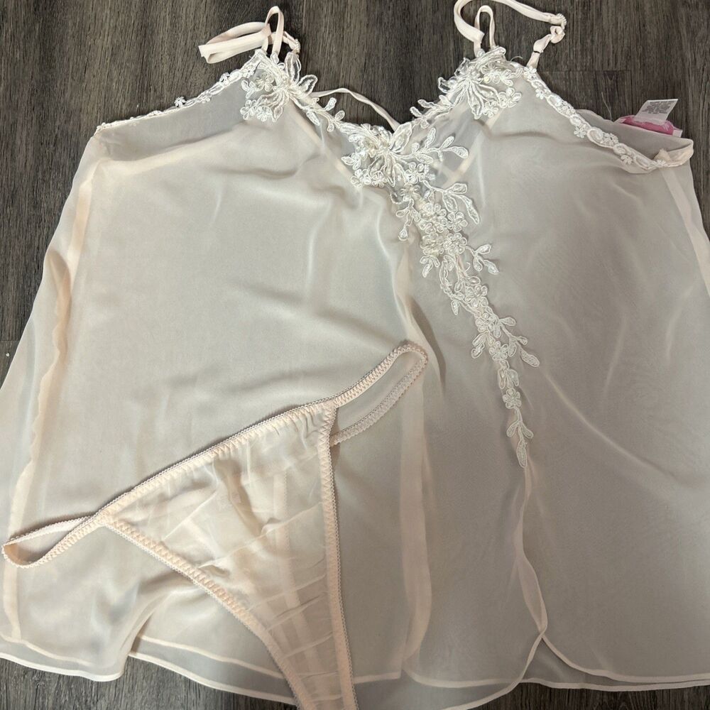 Vintage Y2K Beaded Blush Pink Nighty Thong Underwear XL Bridal Feminine Fairy
